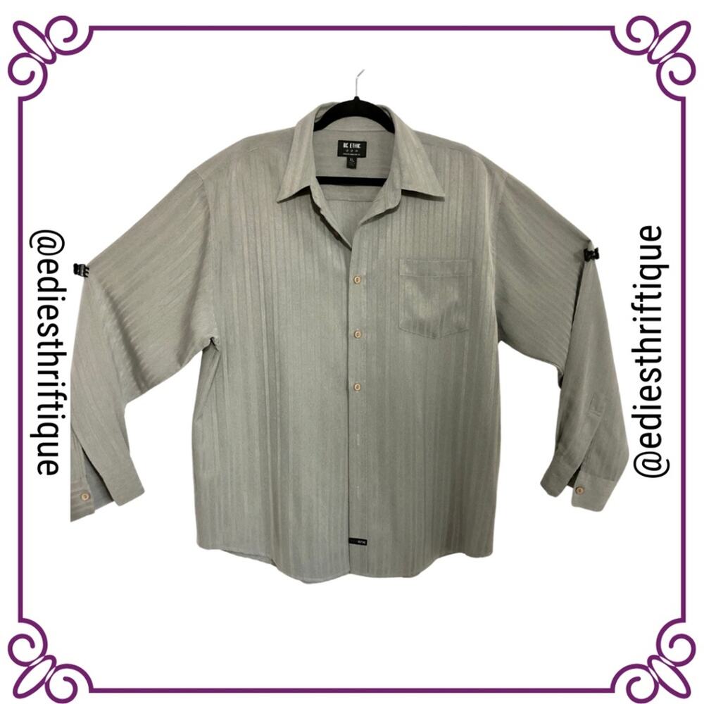BC Ethic Men's Gray Ghost Stripes Button Up Long Sleeve Shirt Size XL